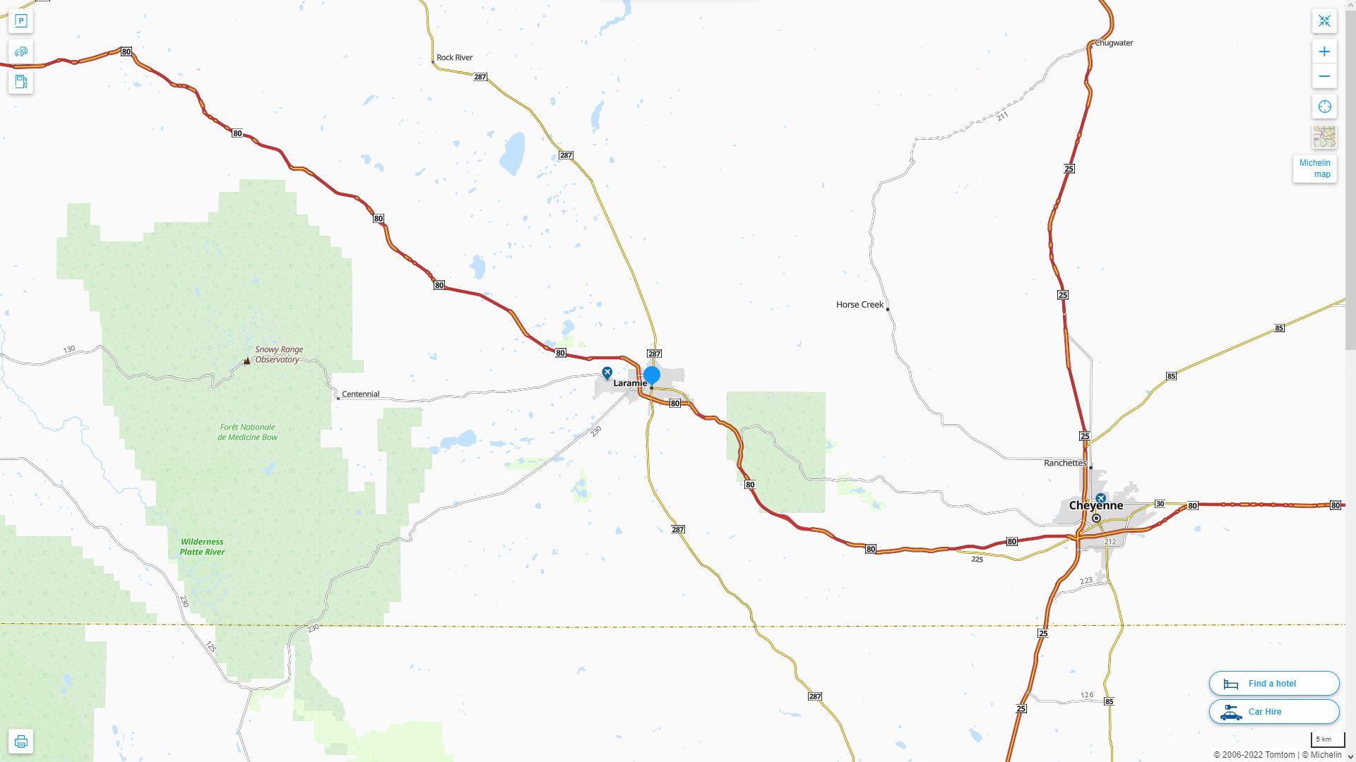Laramie Wyoming Highway and Road Map